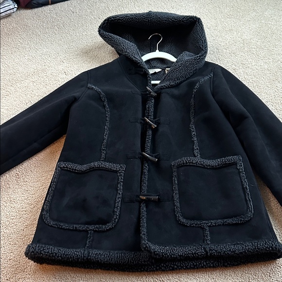 LL Bean Womens Faux Suede Sherpa Lined Toggle Duffle Coat - Picture 5 of 10